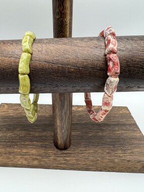 Chunky Ceramic Beaded Stretch Bracelets In Green & Red Marbled Designs